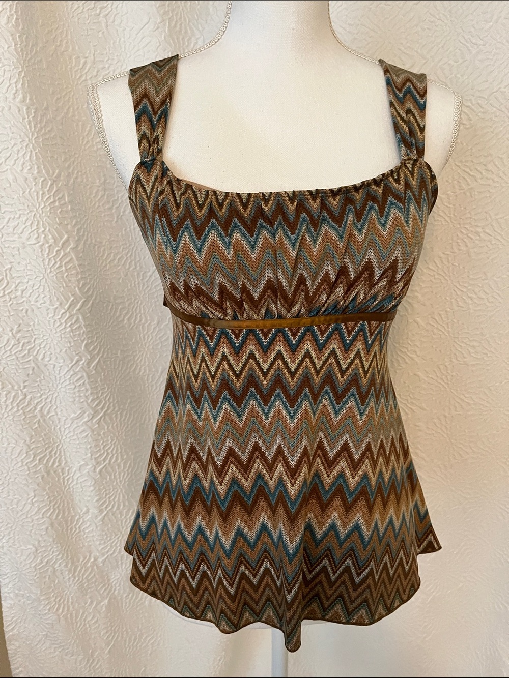 BCX Brown and Teal Zigzag Tank Top